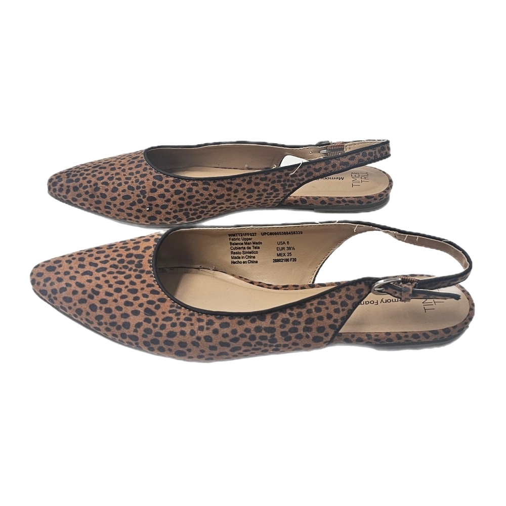 Time and Tru Leopard Slingback Flats Pointed Toe Size 8 Animal Print Chic